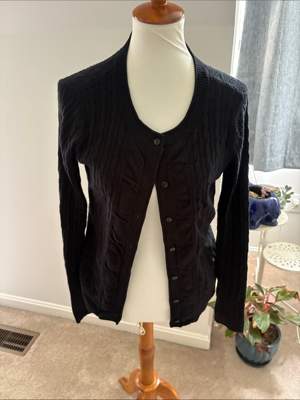 Eddie Bauer Black Cable Knit Button-Up Cardigan